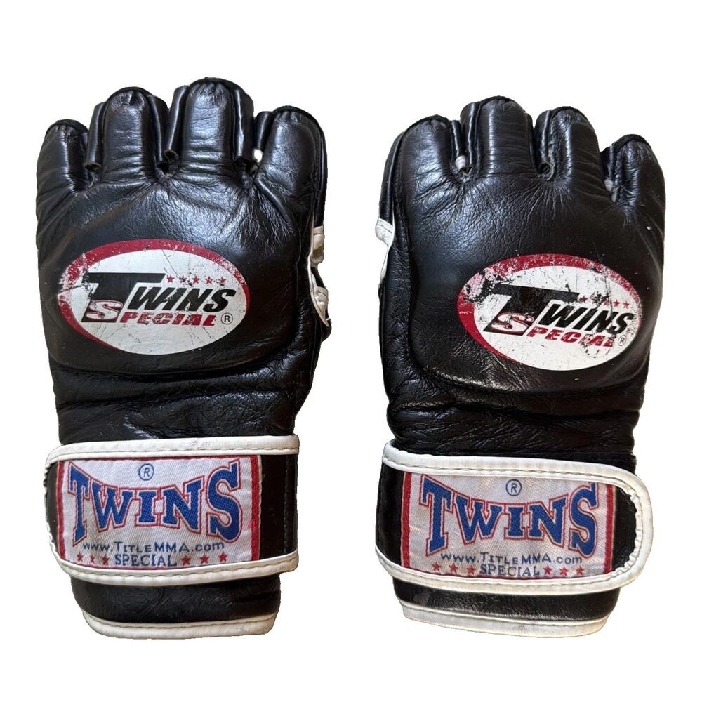 Twins MMA Gloves size Large Black Leather Handmade in Thailand Spar Training